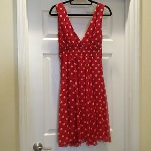 Tramp Brand Deep V-Neck Red Polka Dot Dress